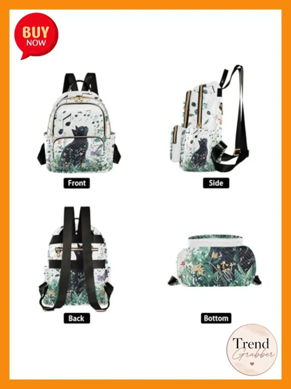 Quilted Mini Backpack Purse with Cat Pattern, Lightweight Fashion Daypack